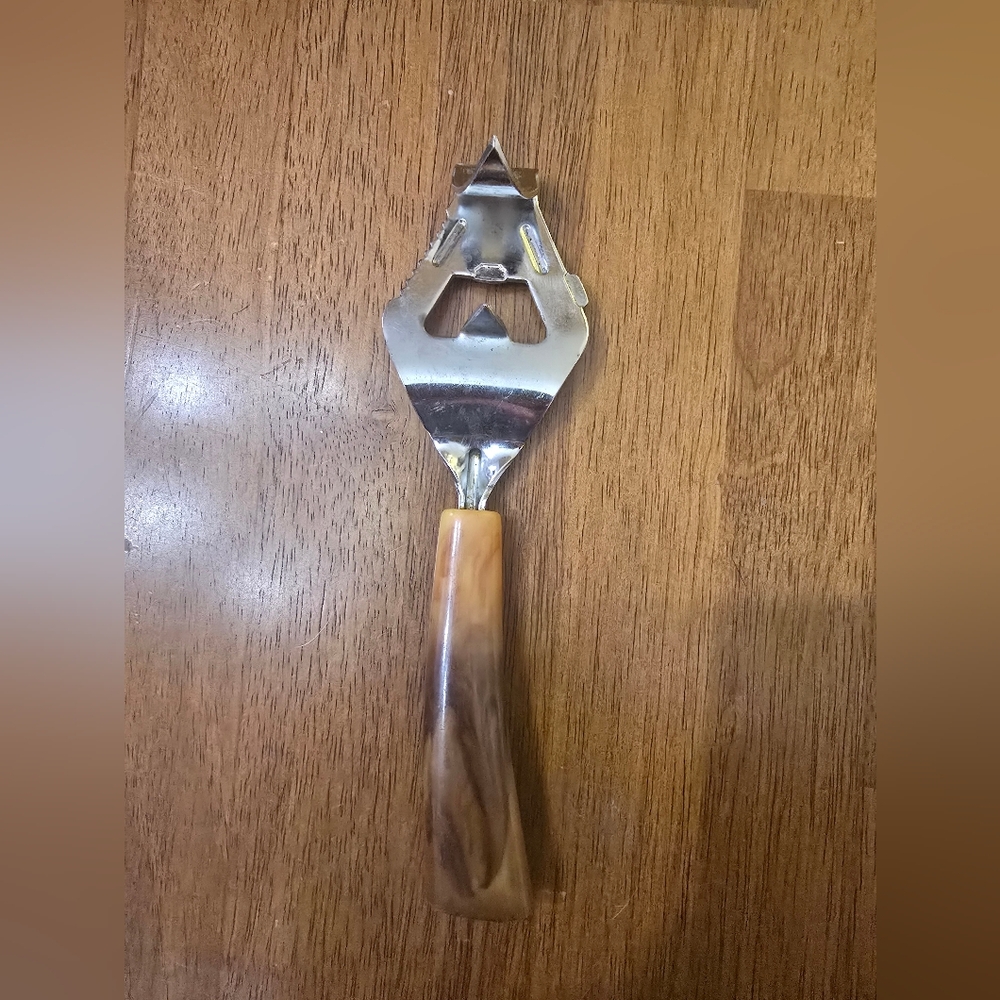 VTG Can and Bottle Opener Multi-tool Marbled Butterscotch Swirl Bakelite Handle